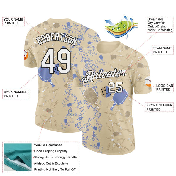 Custom Cream White-Black 3D Pickleball Paddles Balls Floral Performance T-Shirt alternate