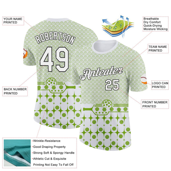Custom Green White-Black 3D Pickleball Paddles Balls Performance T-Shirt alternate