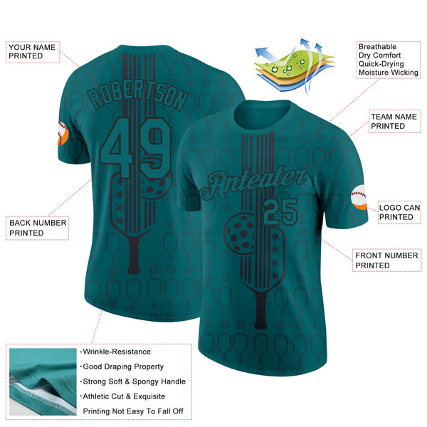 Custom Teal Black 3D Pickleball Paddles Balls Performance T-Shirt alternate