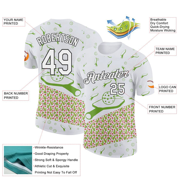 Custom White Black 3D Pickleball Paddles Balls Cactus Performance T-Shirt alternate