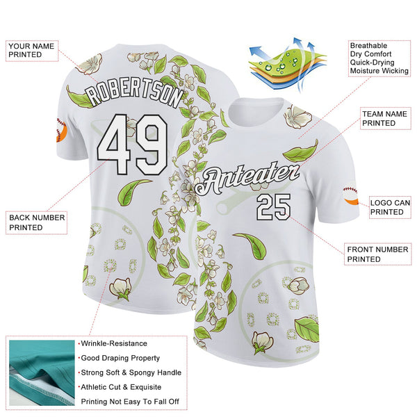Custom White Black 3D Pickleball Paddles Balls Floral Performance T-Shirt alternate
