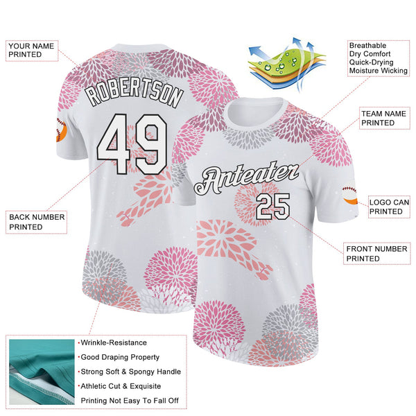 Custom White Black 3D Pickleball Paddles Balls Floral Performance T-Shirt alternate