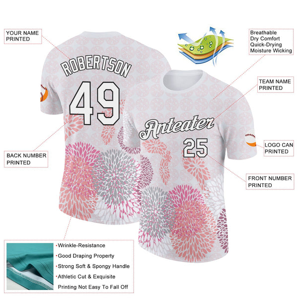 Custom White Black 3D Pickleball Paddles Balls Floral Performance T-Shirt alternate