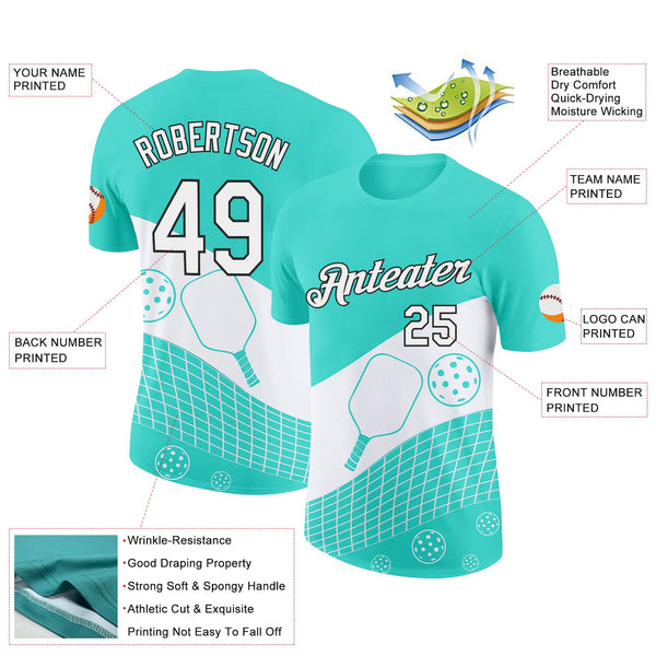 Custom Green White-Black 3D Pickleball Paddles Balls Performance T-Shirt alternate