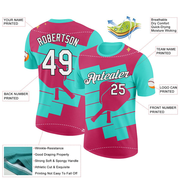 Custom Green White Red-Black 3D Pickleball Paddles Performance T-Shirt alternate