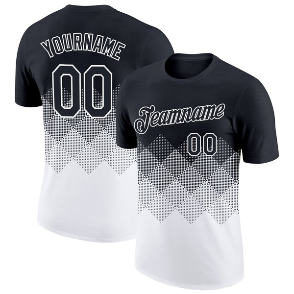 Custom Black White 3D Pattern Design Gradient Square Shapes Performance T-Shirt