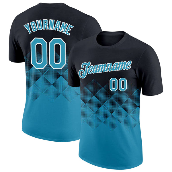 Custom Black Panther Blue-White 3D Pattern Design Gradient Square Shapes Performance T-Shirt