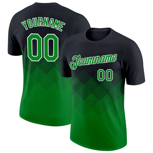 Custom Black Grass Green-White 3D Pattern Design Gradient Square Shapes Performance T-Shirt