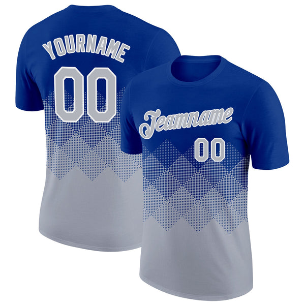 Custom Royal Gray-White 3D Pattern Design Gradient Square Shapes Performance T-Shirt