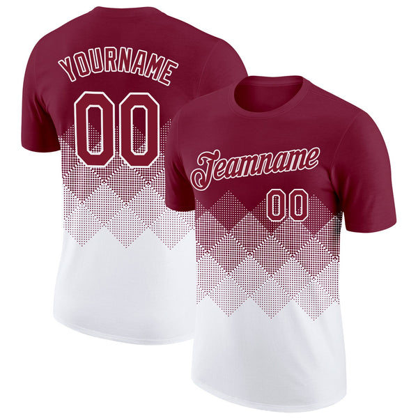 Custom Crimson White 3D Pattern Design Gradient Square Shapes Performance T-Shirt
