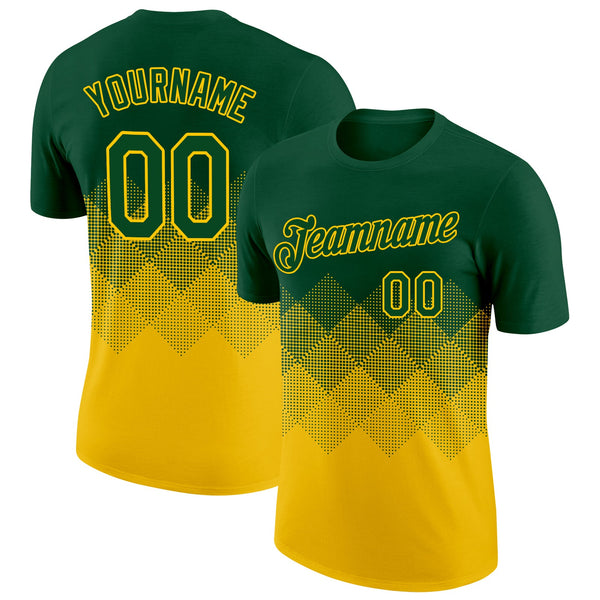 Custom Green Yellow 3D Pattern Design Gradient Square Shapes Performance T-Shirt