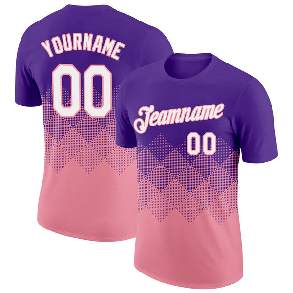 Custom Purple White-Medium Pink 3D Pattern Design Gradient Square Shapes Performance T-Shirt