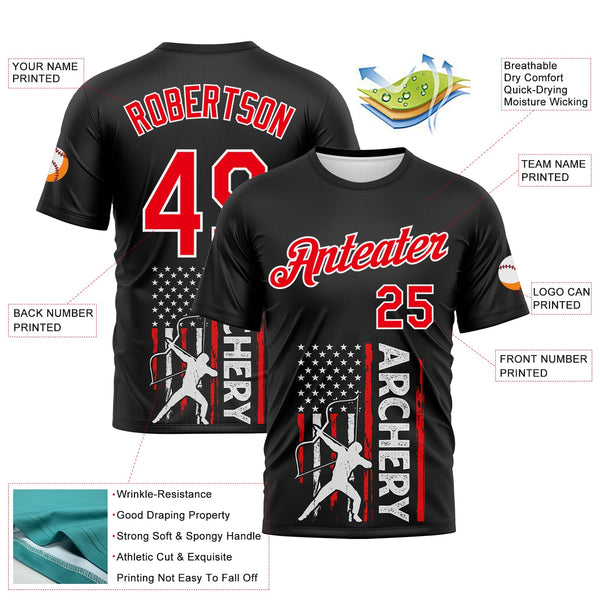 Custom Black Fire Red-White 3D Pattern Design Arrow Archery Bow Target American Flag Performance T-Shirt alternate