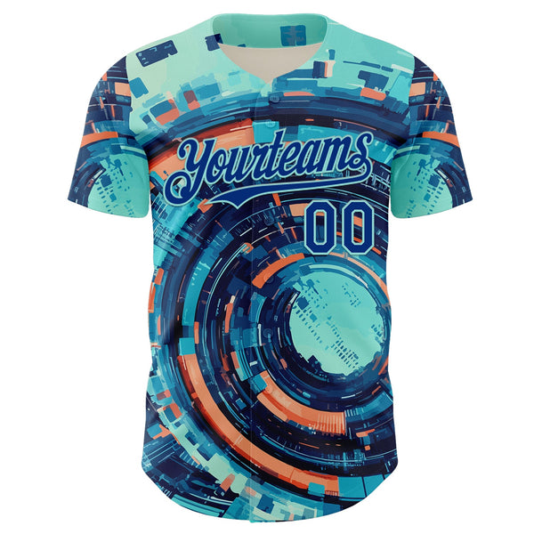 Custom Blue Royal-Ice Blue 3D Pattern Design Outer Space Authentic Baseball Jersey alternate