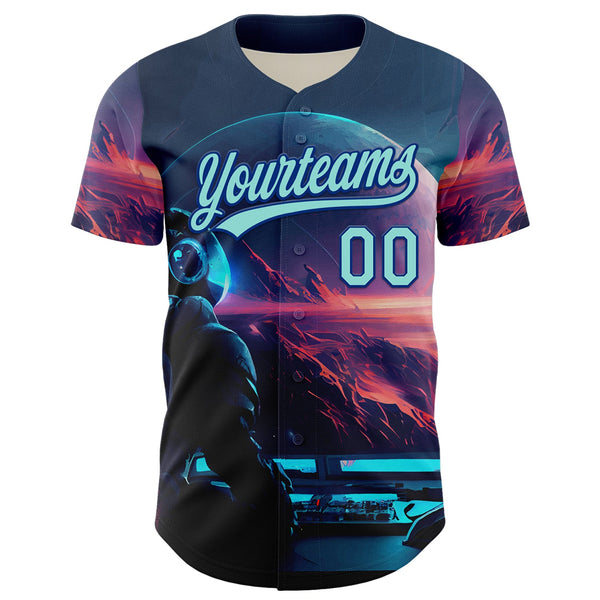 Custom Blue Ice Blue-Royal 3D Pattern Design Outer Space Starships Authentic Baseball Jersey alternate