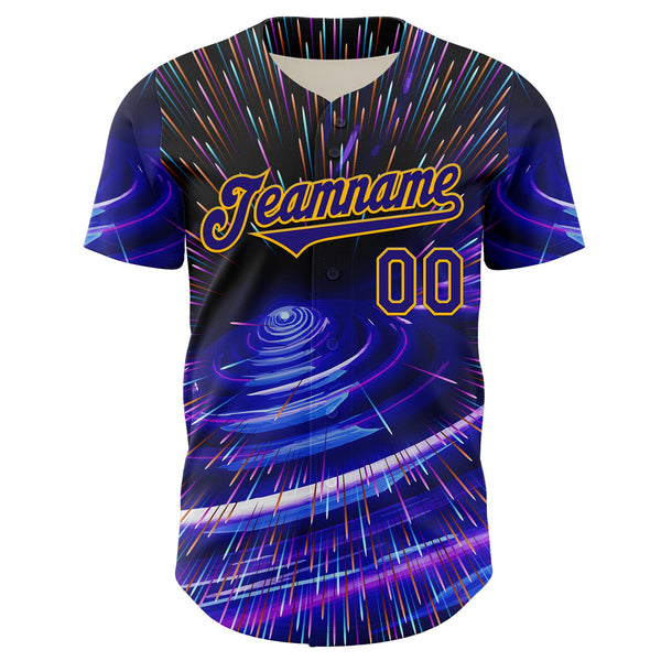 Custom Blue Dark Purple-Gold 3D Pattern Design Outer Space Time Travel Authentic Baseball Jersey alternate