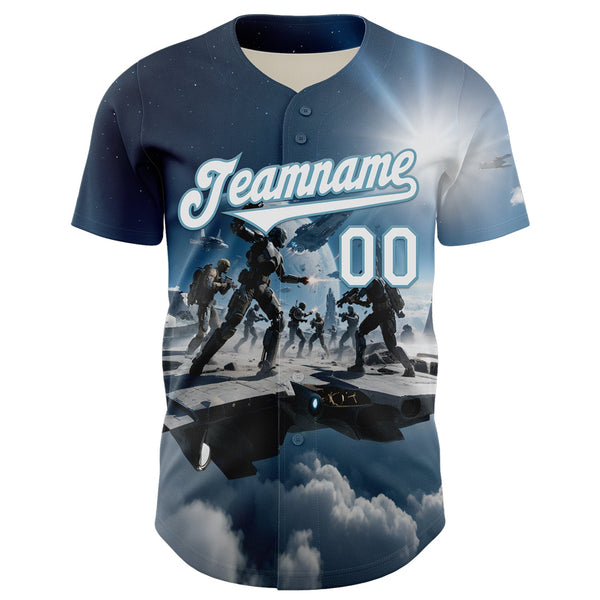 Custom Blue White-Shadow Blue 3D Pattern Design Outer Space Light Swords Authentic Baseball Jersey alternate
