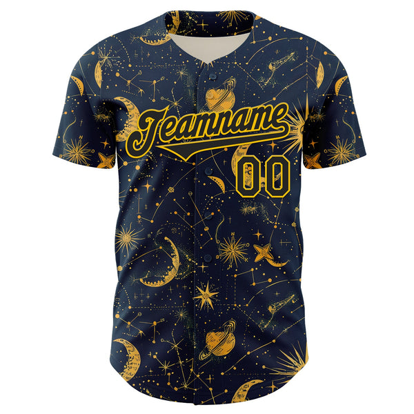 Custom Blue Black-Yellow 3D Pattern Design Outer Space Galaxy Solar Authentic Baseball Jersey alternate