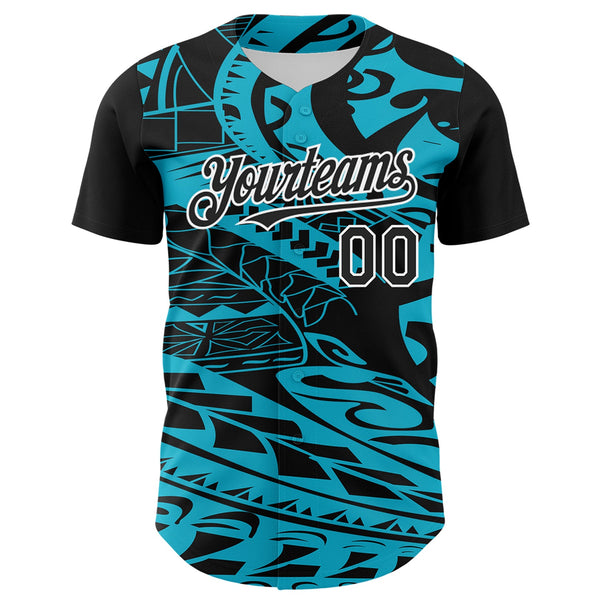 Custom Black Lakes Blue-White 3D Polynesian Style Islander Authentic Baseball Jersey alternate