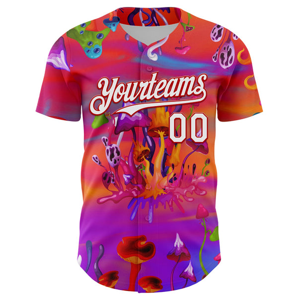 Custom Red White 3D Pattern Design Trippy Psychedelic Magic Mushrooms Authentic Baseball Jersey alternate