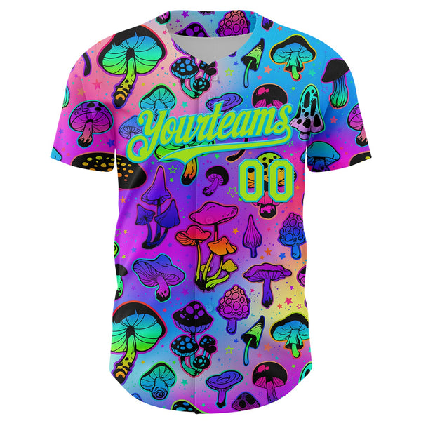 Custom Purple Neon Green-Lakes Blue 3D Pattern Design Trippy Psychedelic Magic Mushrooms Authentic Baseball Jersey alternate