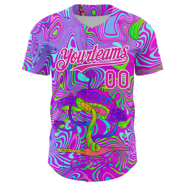 Custom Purple Deep Pink-White 3D Pattern Design Trippy Psychedelic Magic Mushrooms Authentic Baseball Jersey alternate