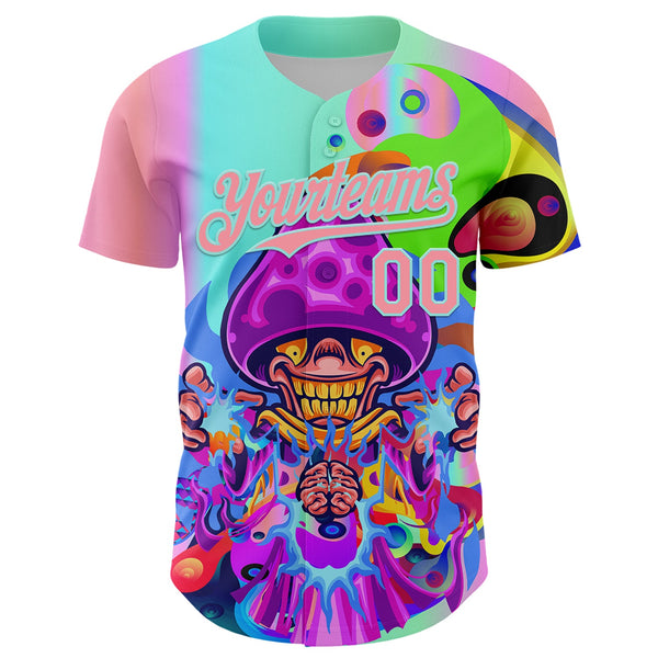 Custom Purple Medium Pink-Ice Blue 3D Pattern Design Trippy Magic Mushrooms Acid Authentic Baseball Jersey alternate