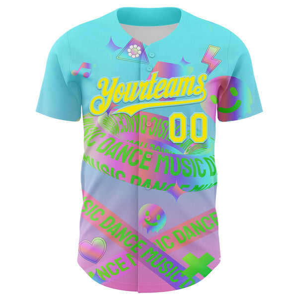 Custom Blue Light Yellow-Ice Blue 3D Pattern Design Trippy Dance Music Acid Authentic Baseball Jersey alternate