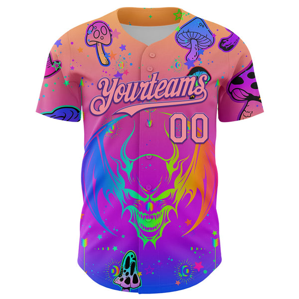 Custom Pink Medium Pink-Purple 3D Pattern Design Trippy Magic Mushrooms Dragon Authentic Baseball Jersey alternate