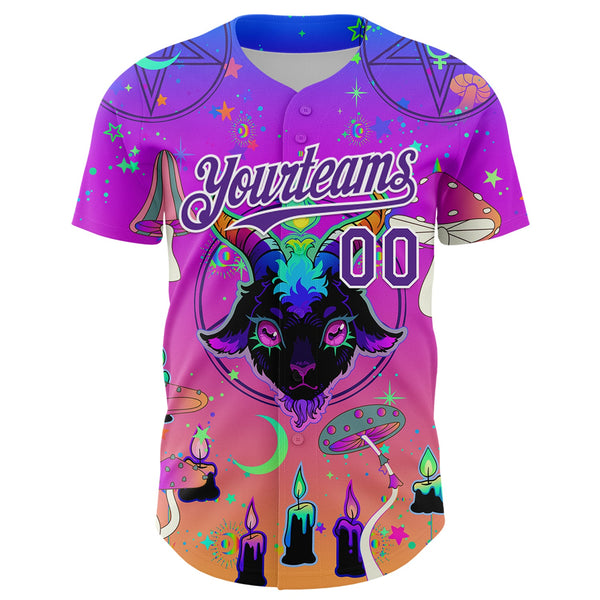 Custom Purple White 3D Pattern Design Trippy Magic Mushrooms Devil Authentic Baseball Jersey alternate