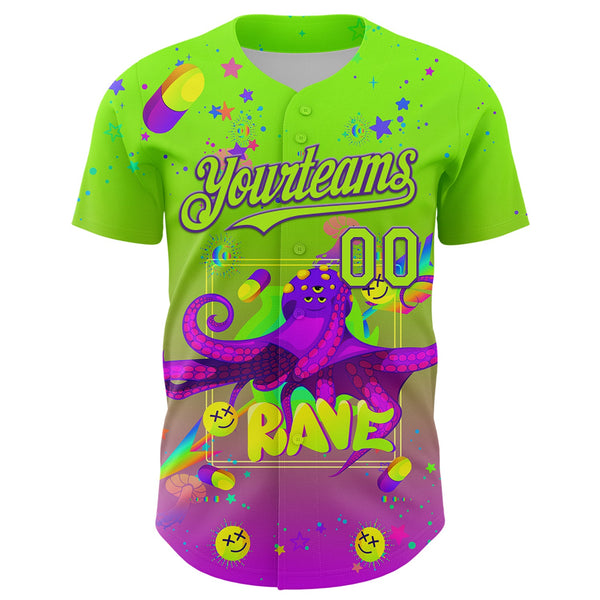 Custom Green Neon Green-Purple 3D Pattern Design Trippy Psychedelic Octopus Authentic Baseball Jersey alternate
