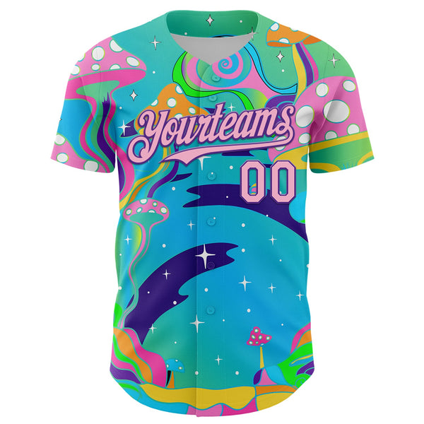 Custom Navy Light Pink-Purple 3D Pattern Design Trippy Psychedelic Magic Mushrooms Authentic Baseball Jersey alternate