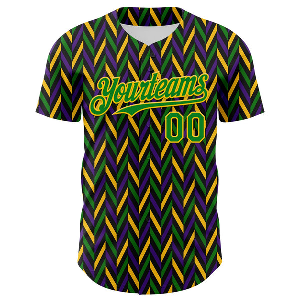 Custom Black Grass Green-Yellow 3D Pattern Design Mardi Gras Shrove Tuesday Authentic Baseball Jersey alternate