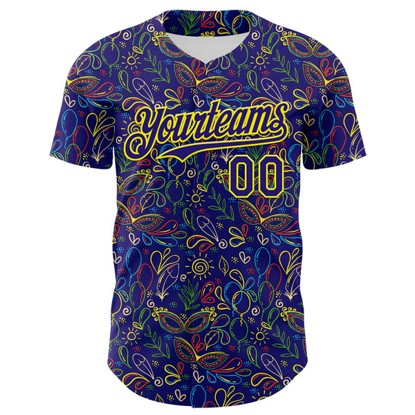Custom Dark Purple Light Yellow 3D Pattern Design Mardi Gras Shrove Tuesday Authentic Baseball Jersey alternate