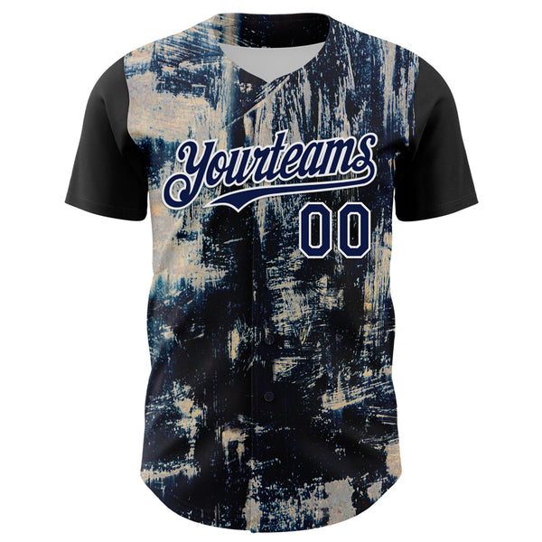 Custom Black Navy-White 3D Pattern Design Burner Costumes Grungy Authentic Baseball Jersey alternate