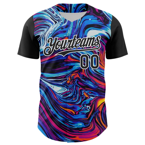 Custom Black White 3D Pattern Design Burner Costumes Lava Authentic Baseball Jersey alternate
