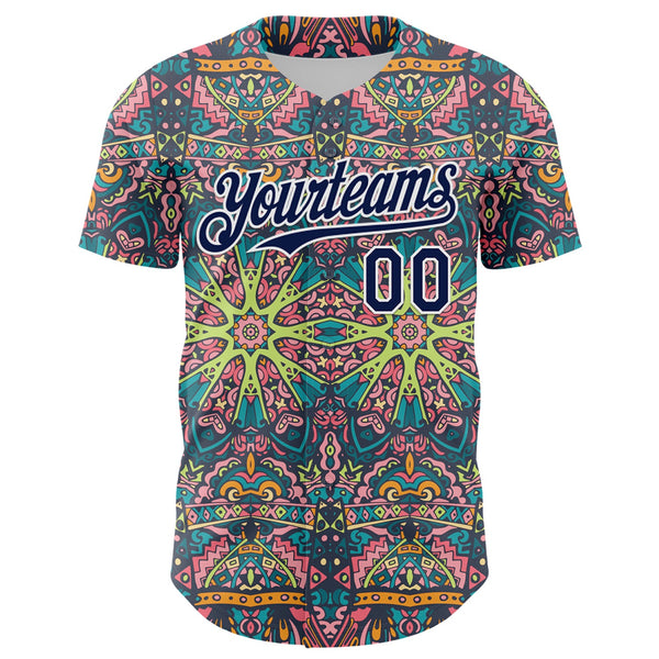 Custom Green Navy-White 3D Pattern Design Burner Costumes Psychedelic Authentic Baseball Jersey alternate