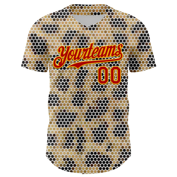 Custom Cream Red-Gold 3D Pattern Design Burner Costumes Leopard Mosaic Authentic Baseball Jersey alternate