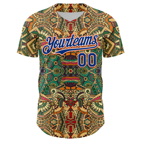 Custom Green Royal White-Orange 3D Pattern Design Burner Costumes Exotic Authentic Baseball Jersey alternate