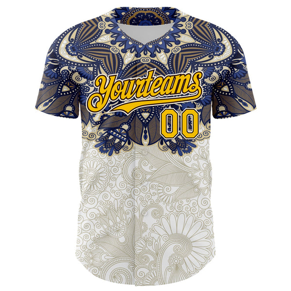Custom White Yellow-Brown 3D Pattern Design Burner Costumes Paisley Authentic Baseball Jersey alternate