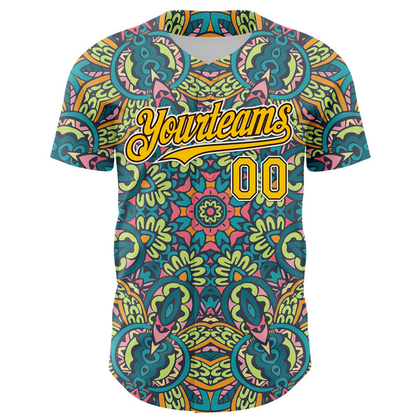 Custom Green Yellow Brown-White 3D Pattern Design Burner Costumes Exotic Authentic Baseball Jersey alternate