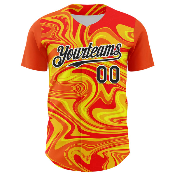 Custom Orange Black Gold-White 3D Pattern Design Rave Party Marble Lava Authentic Baseball Jersey alternate
