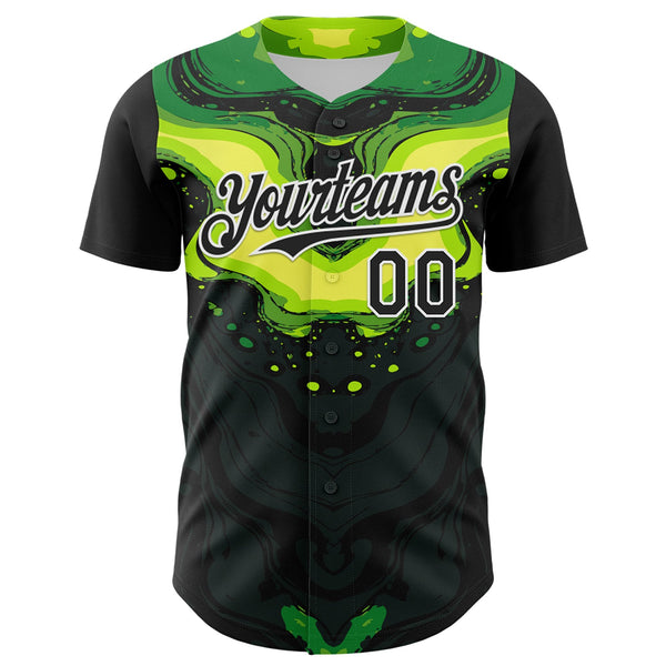 Custom Black Green-White 3D Pattern Design Rave Party Poison Liquid Authentic Baseball Jersey alternate