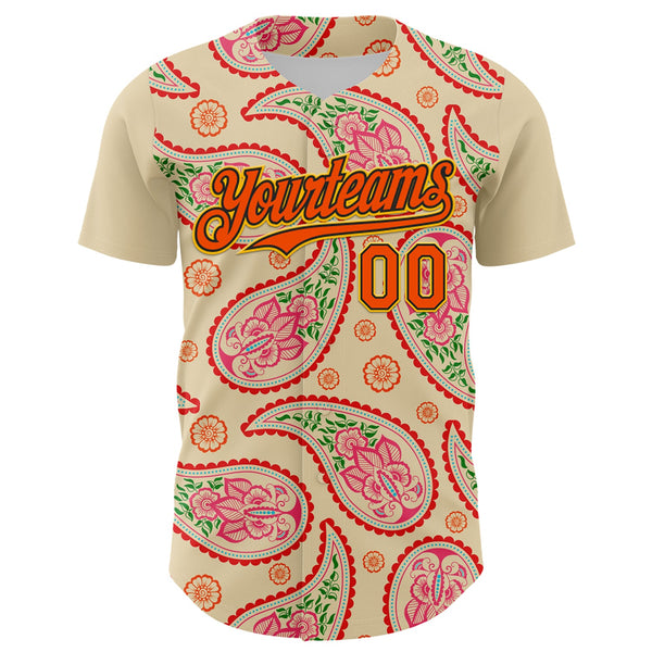 Custom Cream Orange Black-Yellow 3D Pattern Design Rave Party Paisley Bandana Authentic Baseball Jersey alternate