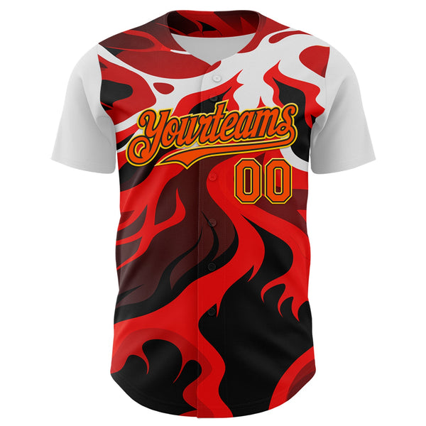 Custom White Orange Black-Yellow 3D Pattern Design Rave Party Flame Lava Authentic Baseball Jersey alternate