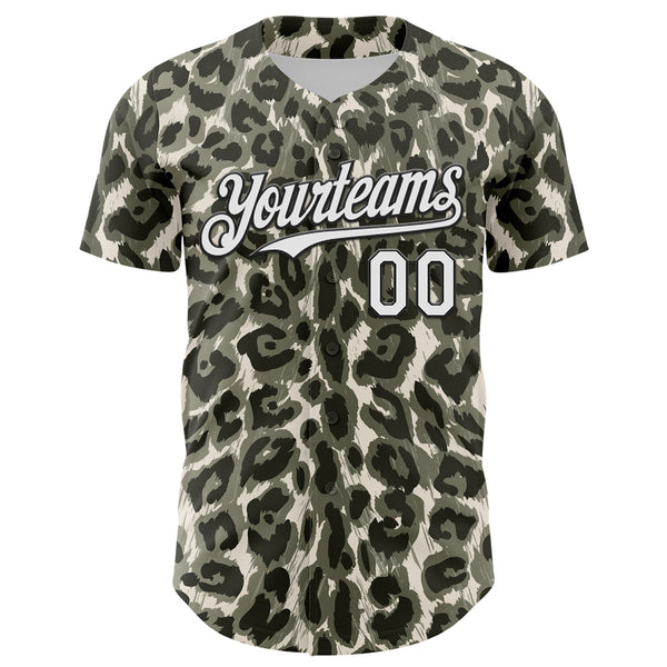 Custom Cream White-Black 3D Pattern Design Rave Party Animal Leopard Print Authentic Baseball Jersey alternate