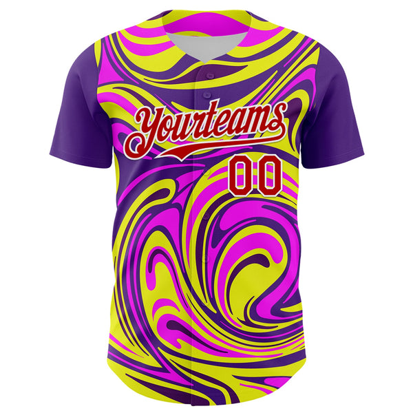 Custom Purple Red-White 3D Pattern Design Rave Party Marble Lava Authentic Baseball Jersey alternate
