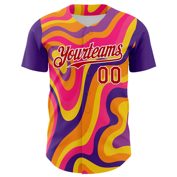 Custom Purple Red-White 3D Pattern Design Rave Party Marble Lava Authentic Baseball Jersey alternate
