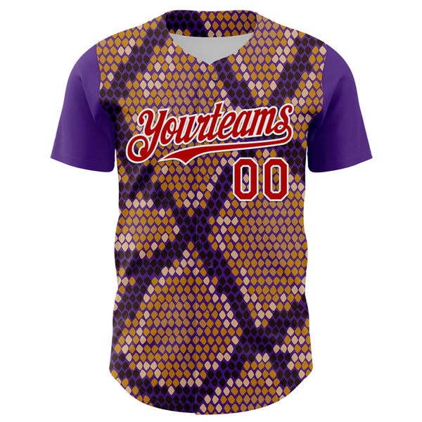 Custom Purple Red-White 3D Pattern Design Rave Party Animal Snake Python Print Authentic Baseball Jersey alternate