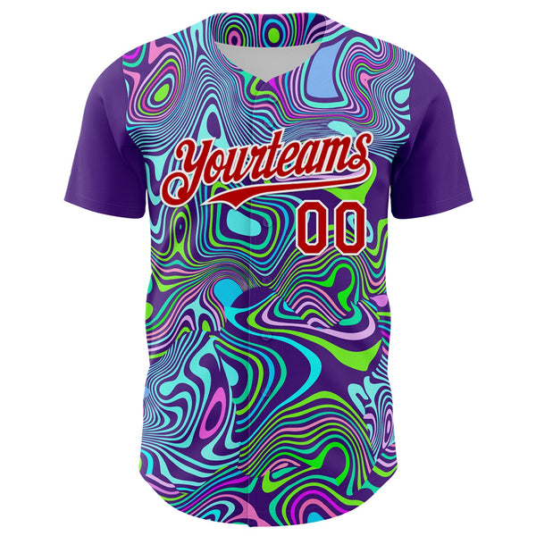 Custom Purple Red-White 3D Pattern Design Rave Party Trippy Laser Fluid Authentic Baseball Jersey alternate
